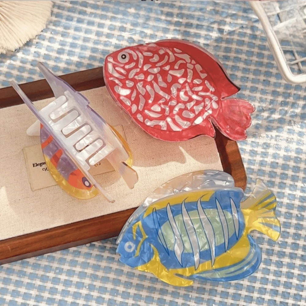 Sweet Cartoon Fish Hair Claw Tropical Fish Contrast Color Large Shark Clip Ocean Series Headwear Acrylic Hair Claw Daily