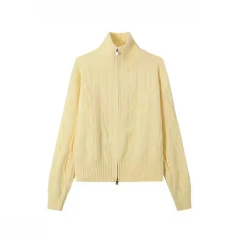 Moda coreana, suéter corto con doble cremallera y cuello alto, cárdigan para mujer, Otoño Invierno, nuevo abrigo de punto, chaqueta para mujer