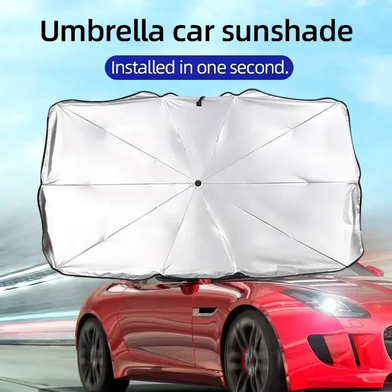 Foldable Car Windshield Sunshade Umbrella, Silver Glue UV Protection Heat Insulation Portable Car Sunscreen Accessory