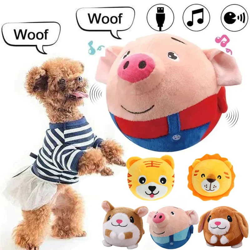 Music Vibration Bouncing Ball Pet Bouncing Doll Toy Active Moving Pet Plush Toy Puppy Interactive Chewing Electronic Pet Dog Toy