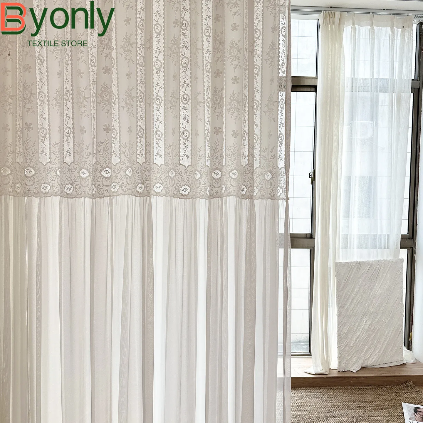 New French Lace Patchwork Skirt White Screens for Living Room Bedroom French Window Balcony Window Customized Finished Tulle