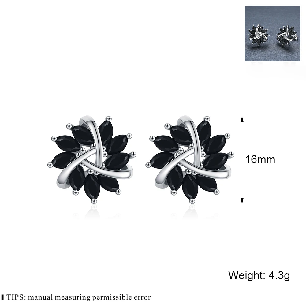 Black Awn Stud Earrings for Women Classic Silver Color Trendy Spinel Engagement Fashion Jewelry I252