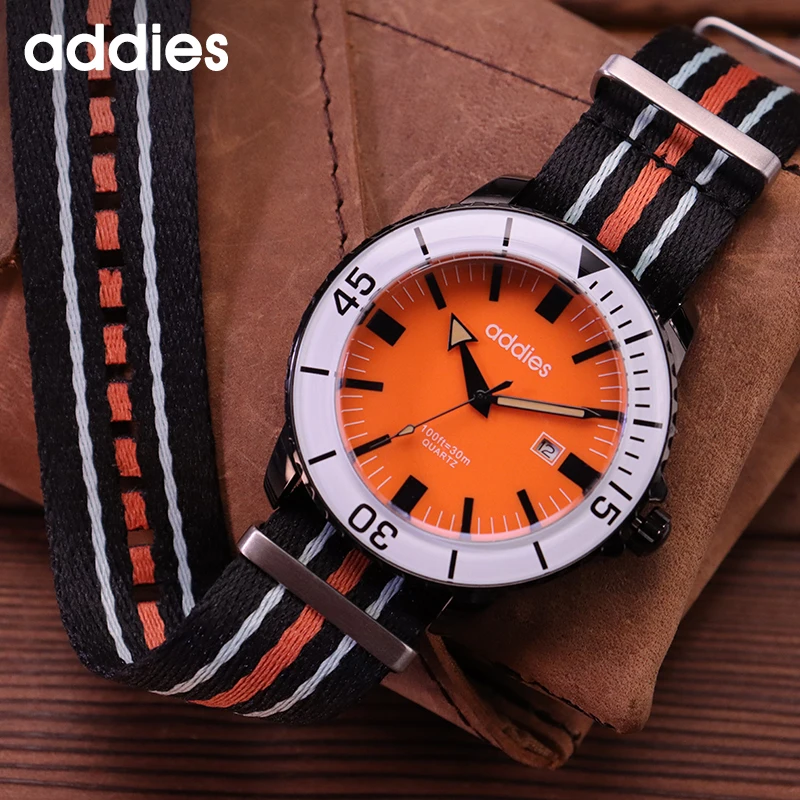 ADDIES 44mm Men's Quartz Watch BGW9 Super Luminous 50m Water Resistance Date Function Nylon Strap Casual Outdoor Men's Watch