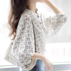 Large Size Loose Printed Lantern Sleeves Chiffon Shirt for Women's Spring Summer New Western Style Slimming Versatile Trendy Top