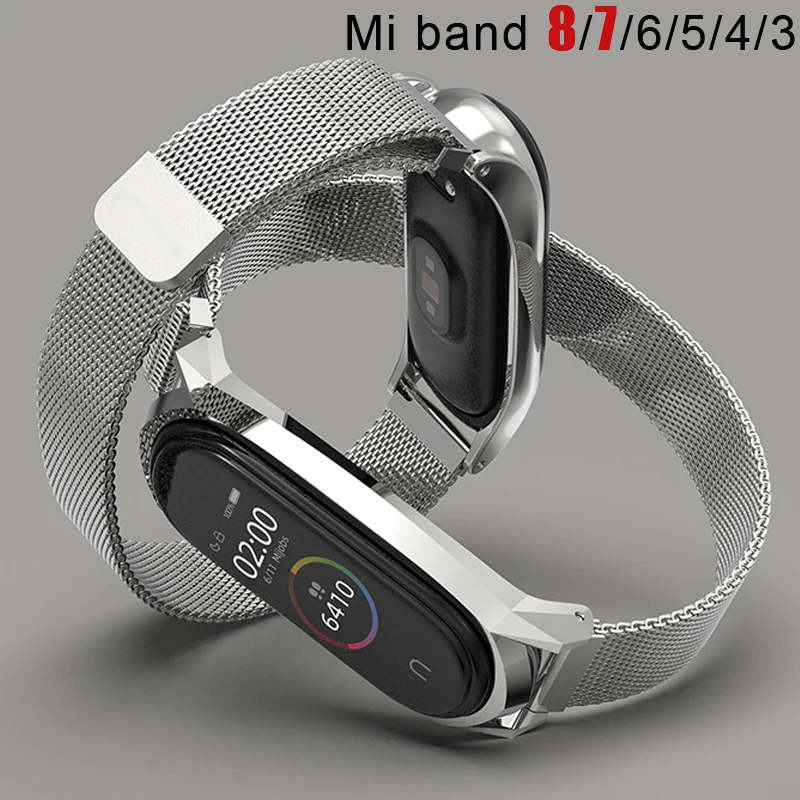 Milanese Loop Strap for Xiaomi Mi Band 8 7 bracelet stainless steel metel Correa Miband band6 band4 for Xiaomi mi band 4 5 6 7 9