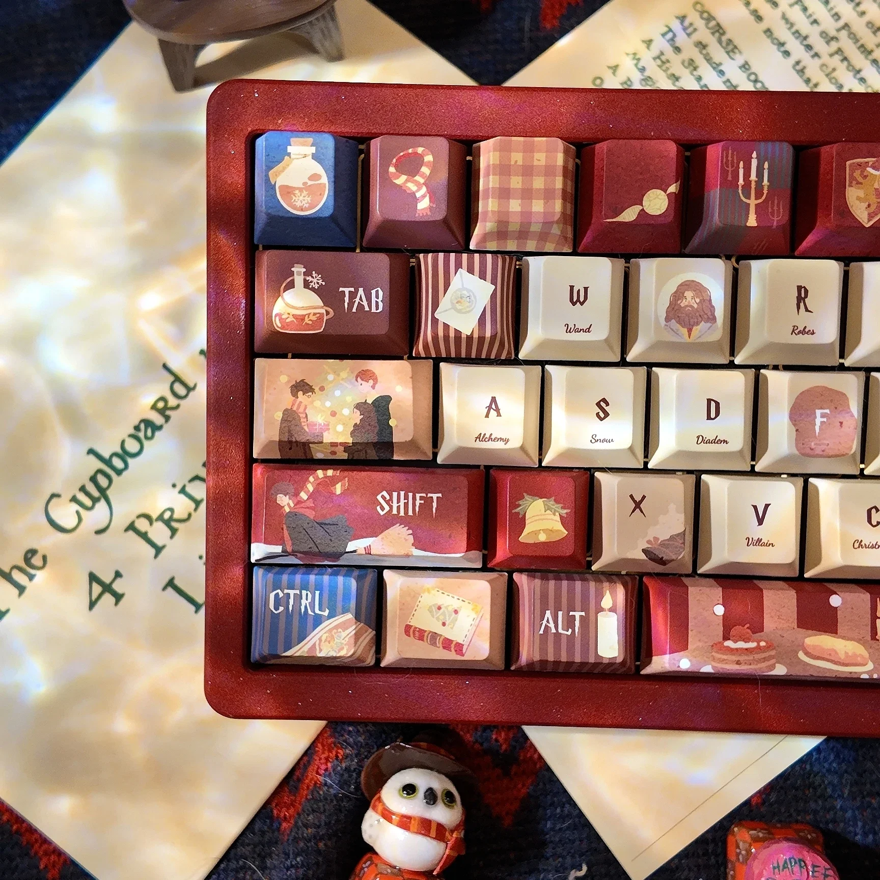 Keycaps-Hogwarts Christmas Eve So Cherry Pbt 137/143 Keys Wine Red Retro Movie Sense Keycaps