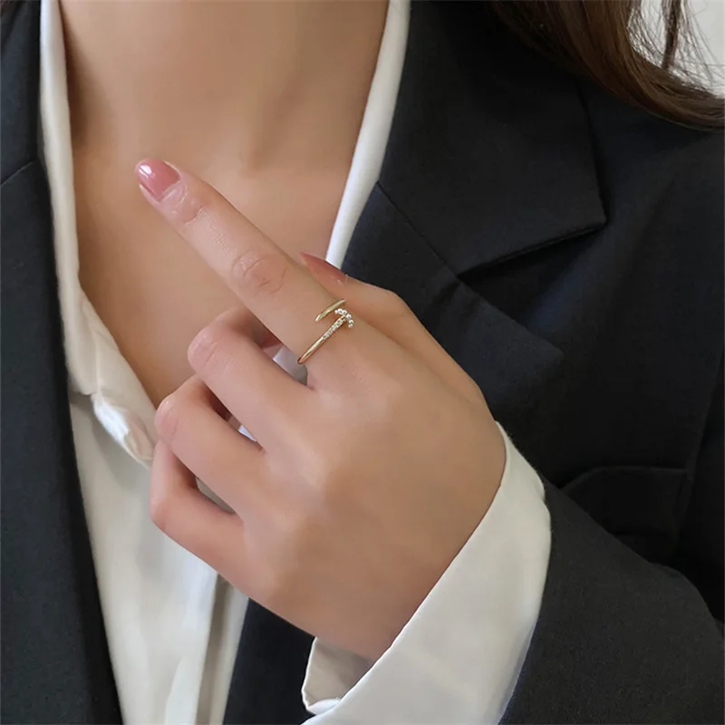 New Korean Simple Pearl Opening Ring Fashion Geometric Temperament Joker Ring Women's Jewelry