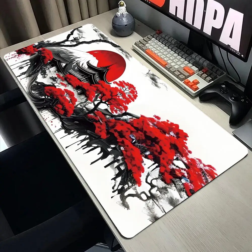 

Японский пейзажный коврик для мыши, большой коврик для компьютерного офисного стола, резиновый противоскользящий коврик для игровой клавиатуры XXL, длинный настольный коврик
