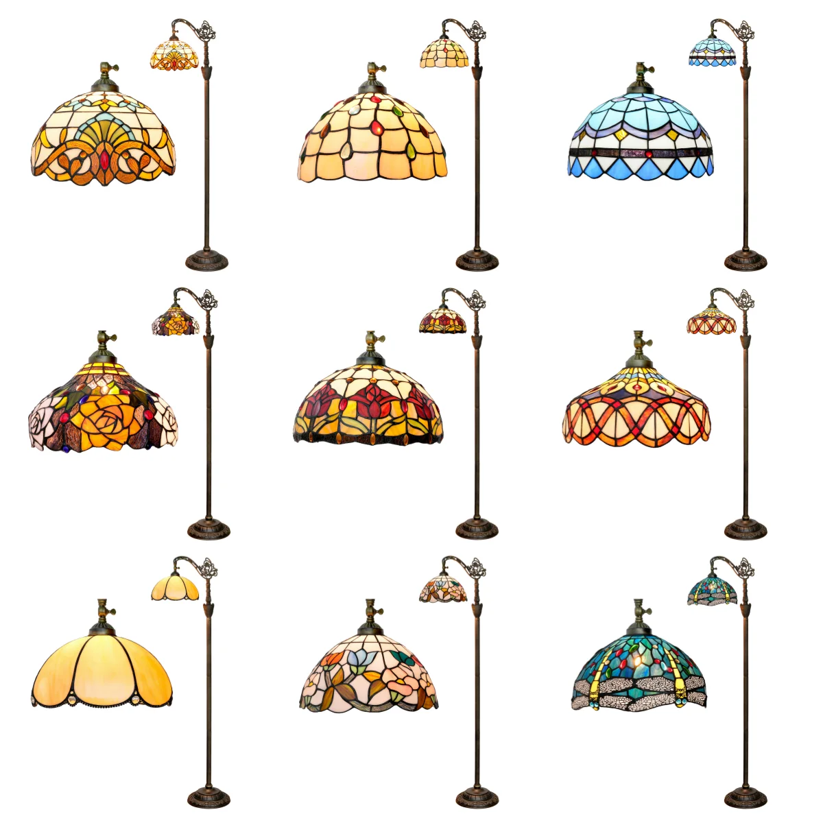 Stained glass style lampshade floor lamp decoration living room bedroom wholesale custom retro floor lamp