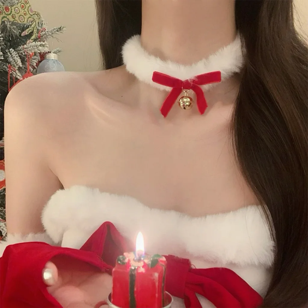 عيد الميلاد ندفة الثلج المخملية Bowknot جرس سحر رقيق المختنق للفتيات والنساء عيد الميلاد حزب قلادة الأزياء والمجوهرات الهدايا