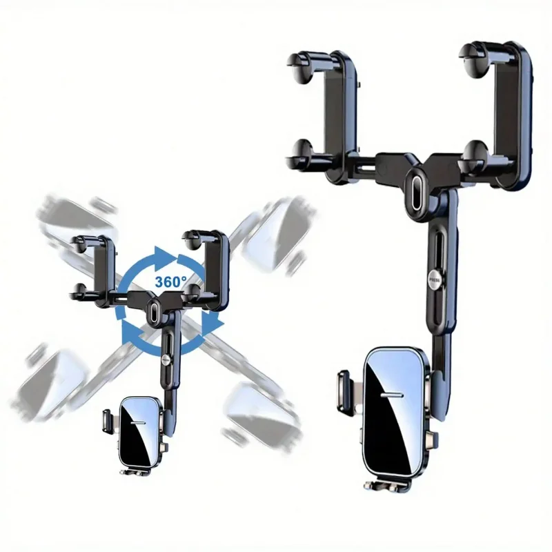 

High Quality 360° Rotatable Retractable Car Rearview Mirror Phone Holder, Multifunctional Adjustable Universal Mount