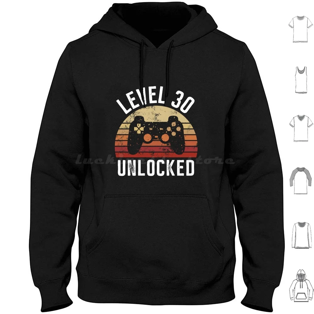 Level 30 Unlocked Shirt Video Gamer 30th Birthday Gifts Tee T-Shirt Hoodies Long Sleeve Gamer Birthday Gaming Men Funny