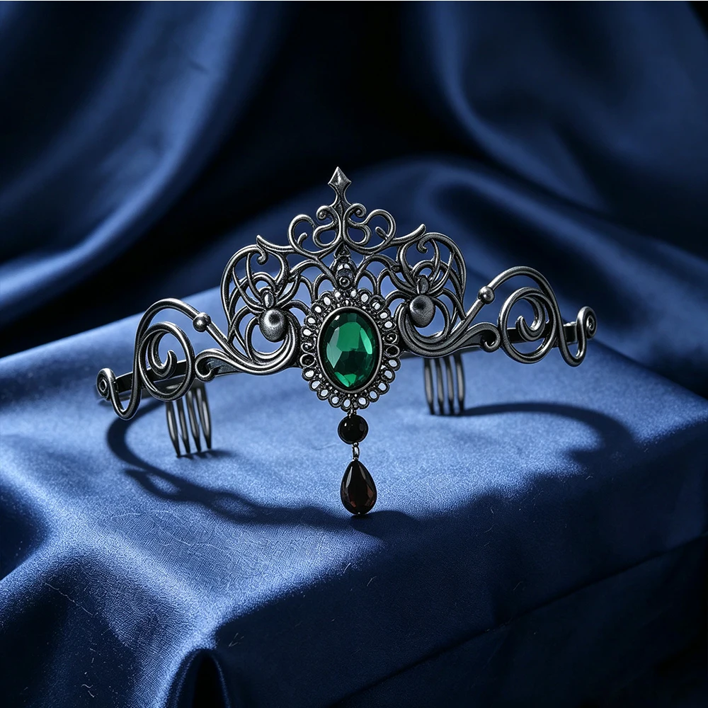 1pc Antique Black Alloy Spider Tiara Crown Dark Queen Cosplay Headdress Halloween Costume Party Hair Ornaments With Comb view 4