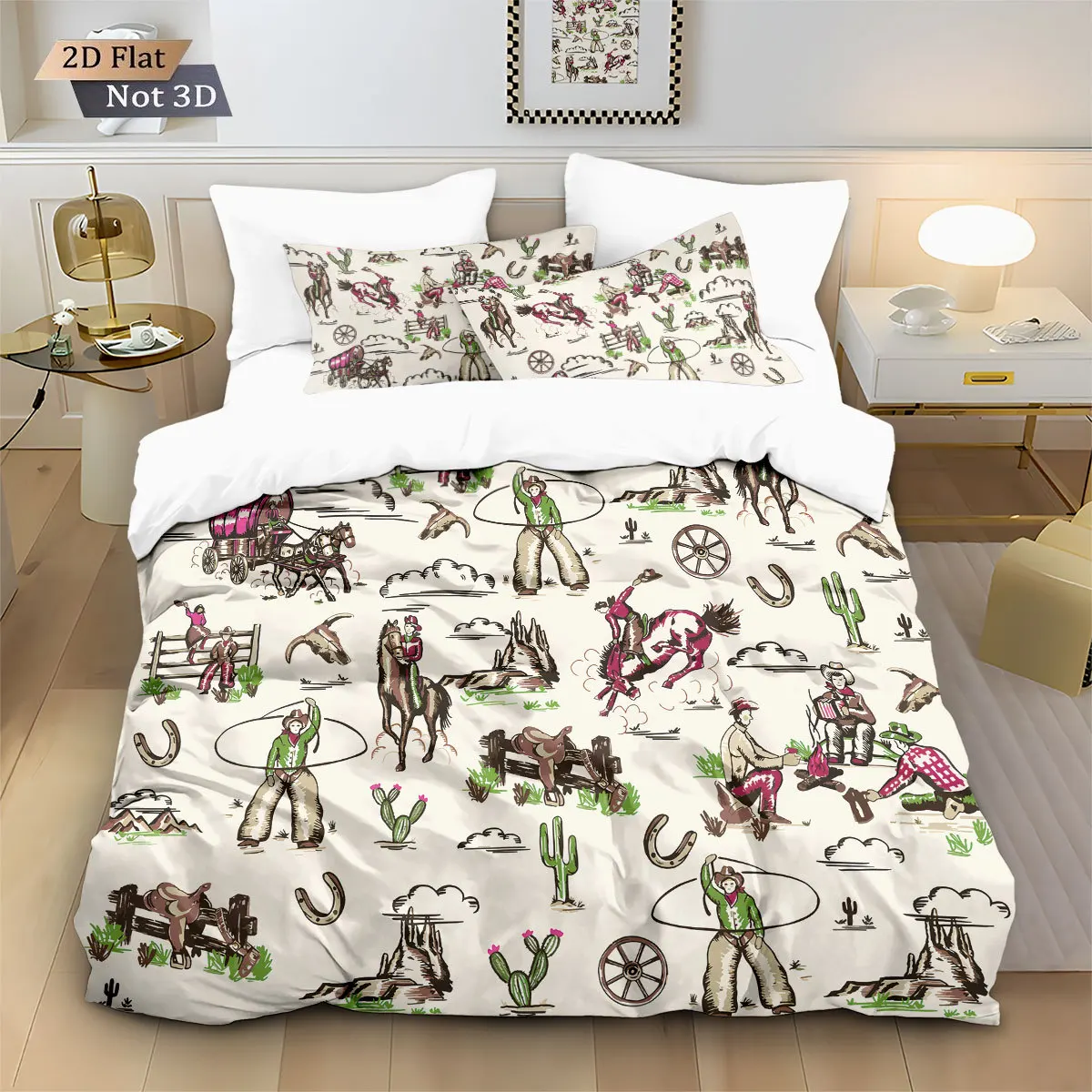 Western Cowboy Cactus Desert 3D Digital Printed Duvet Cover Set Queen King Size Bed Comforter Full for Southwest Bedroom Decor