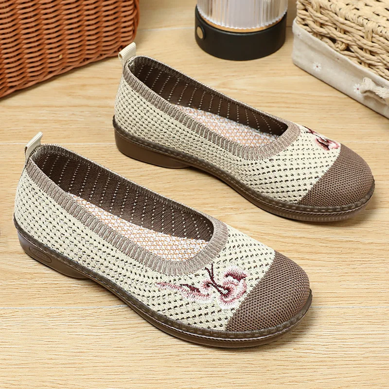 

Woman breathable loafers with flower casual daily shoes long standing Slip on shallow mouth shoes for women cosy knitting flats