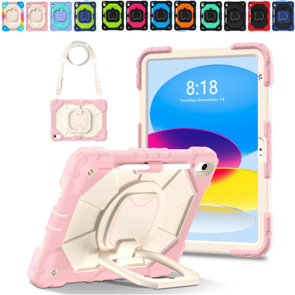 Heavy Duty Shockproof Case for iPad 11th Gen A16 2025 10th 10.9 inch Silicone + PC Cover Built-in Kickstand & Shoulder Straps