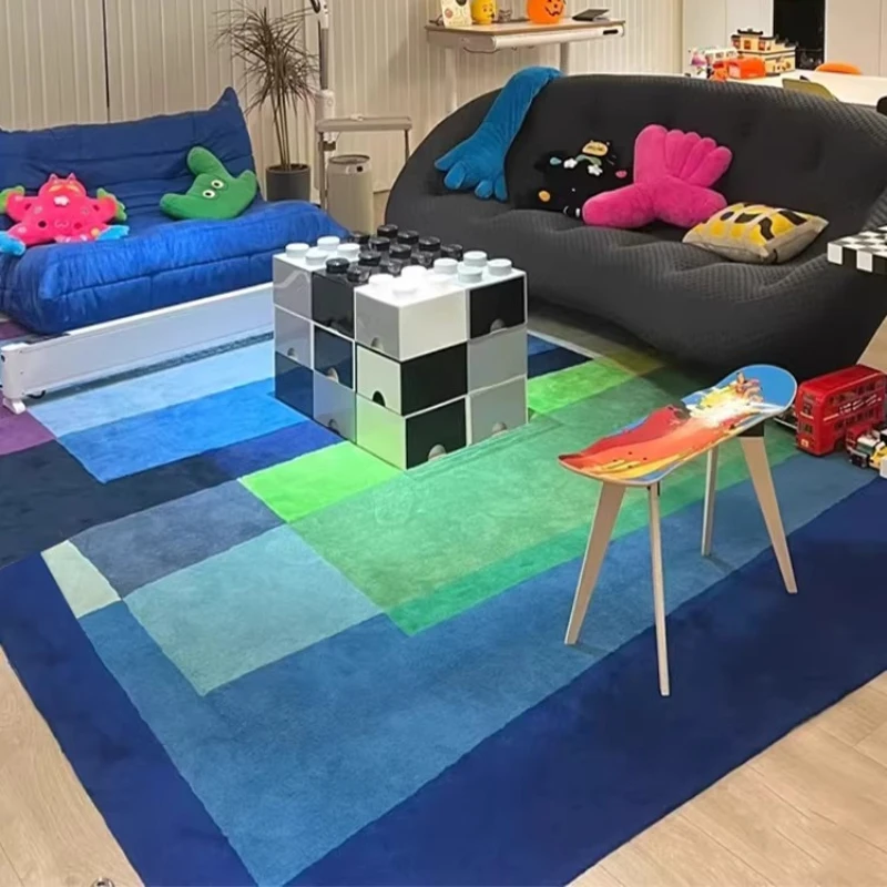 Blue dopamine living room carpet light luxury high-end sofa coffee table French color geometric children's bedroom floor mat