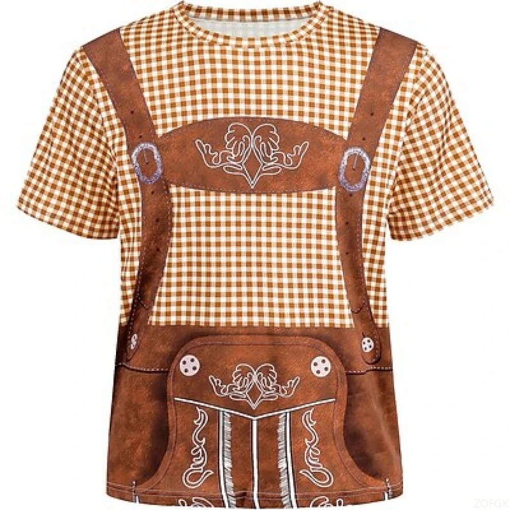 ميونيخ مهرجان أكتوبر البافارية تي شيرت السراويل الجلدية أنيمي نمط طباعة أزياء فضفاضة جولة الرقبة قصيرة الأكمام تي شيرت #6