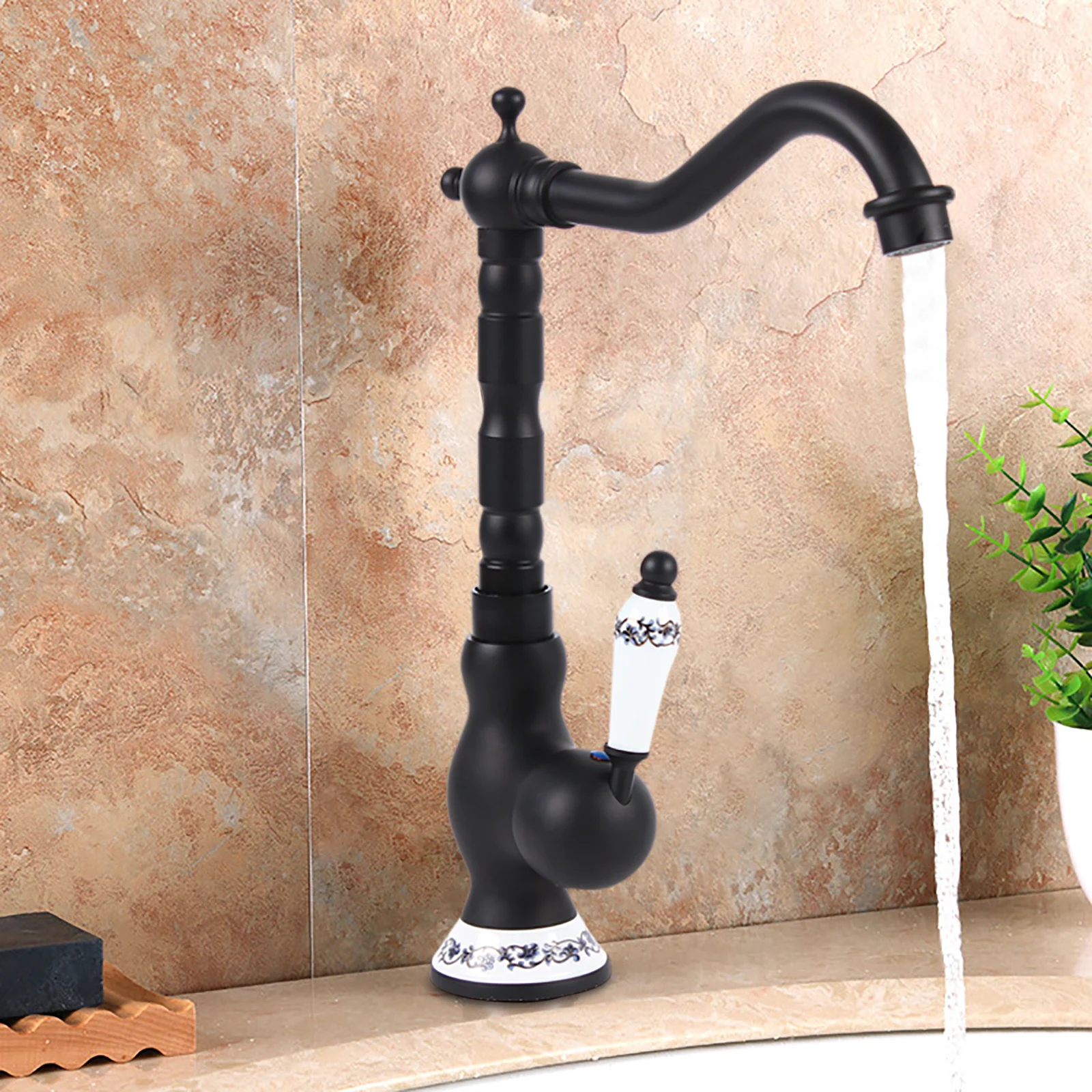 Bymaocar Retro Vintage Single-lever Faucet Sink Mixer Battery Cakes Bathroom Black Faucet