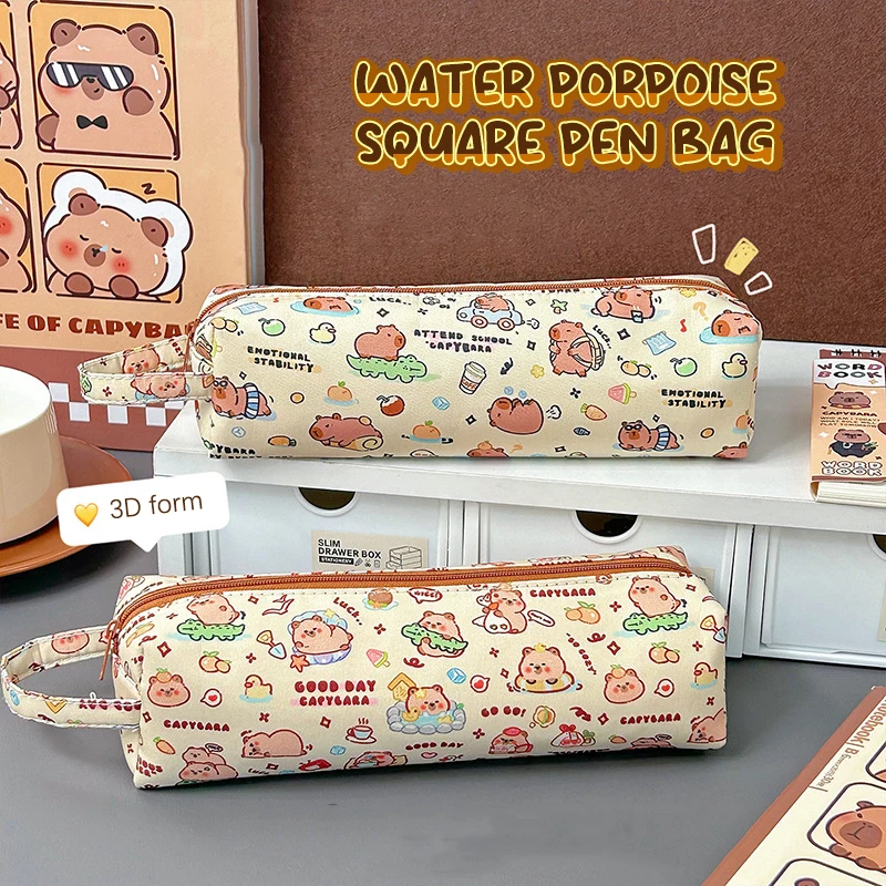 

Cartoon Capibala Canvas Pencil Case Kawaii Large Capacity Pencil Cases Bag Student Stationery School Supplies Children Gifts