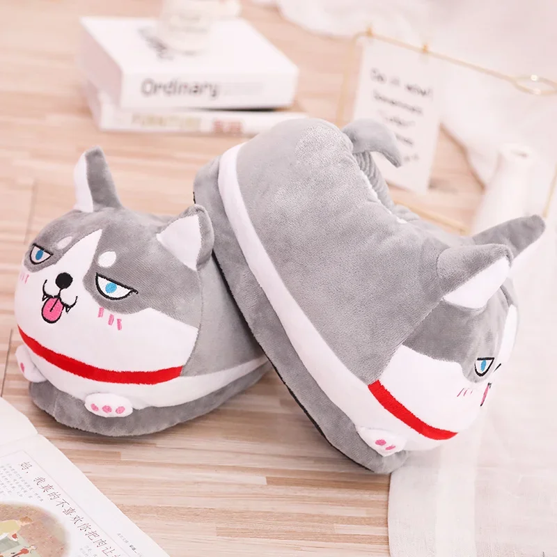 Three-layer Quilted Thick Cotton Slippers Lovers Husky Winter Female Cute Cartoon Warm Home Cotton Shoes Men's Bag Heel