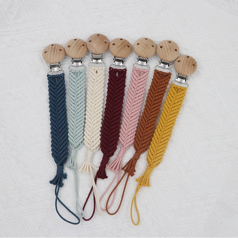 Macrame Baby Pacifier Chain Hand Braided Arrow Cotton Cloth Handmade Wooden Dummy Pacifier Clips For Nursing Teether