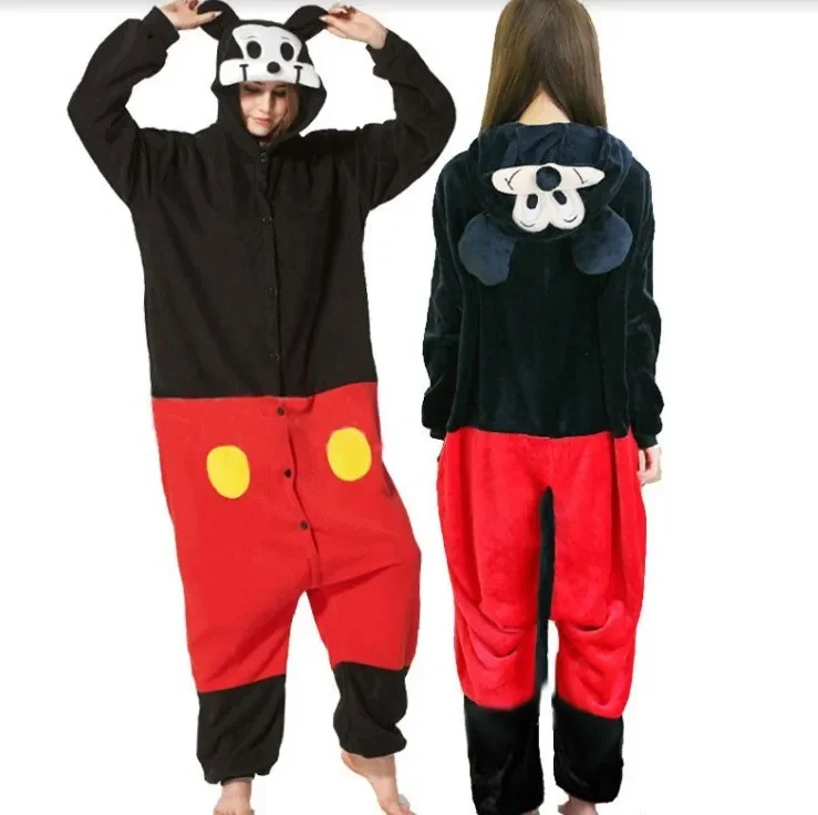 

Disney Mickey Mouse Pajama Sets Fall-winter Flannel Adult Cartoon One-piece Animal Pajamas Homecare Toilet Thickened Lounge