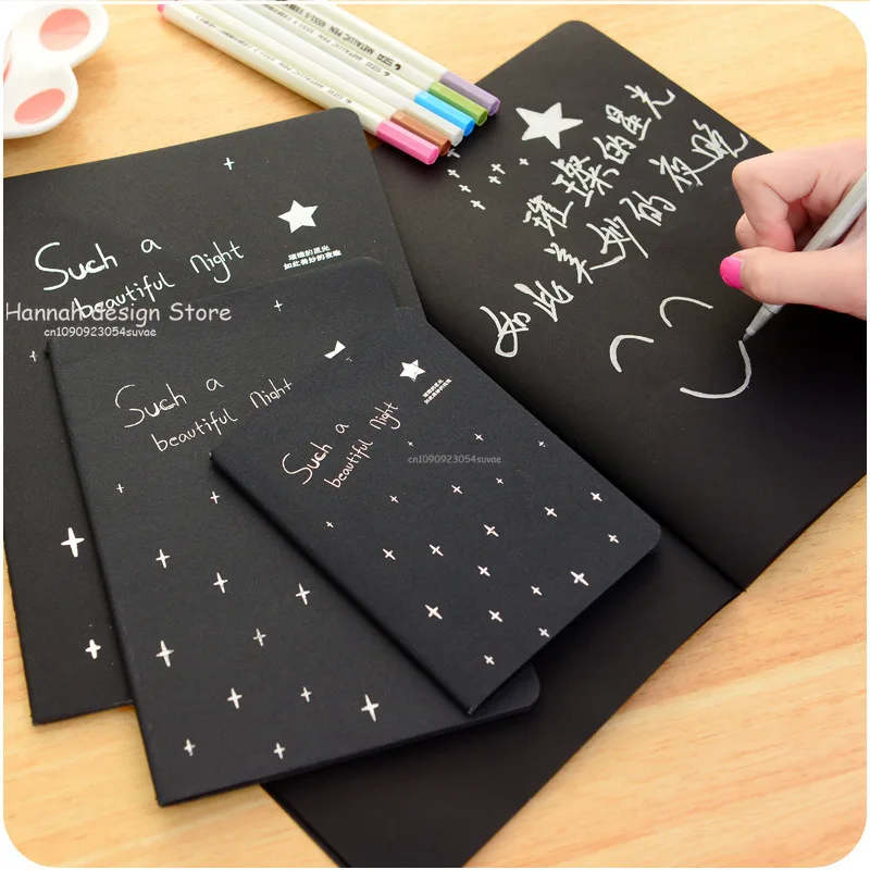 Diary Notebook Black Paper Notebook Diary Notepad Sketch Graffiti Notebook for Drawing Painting Office School Stationery Gifts