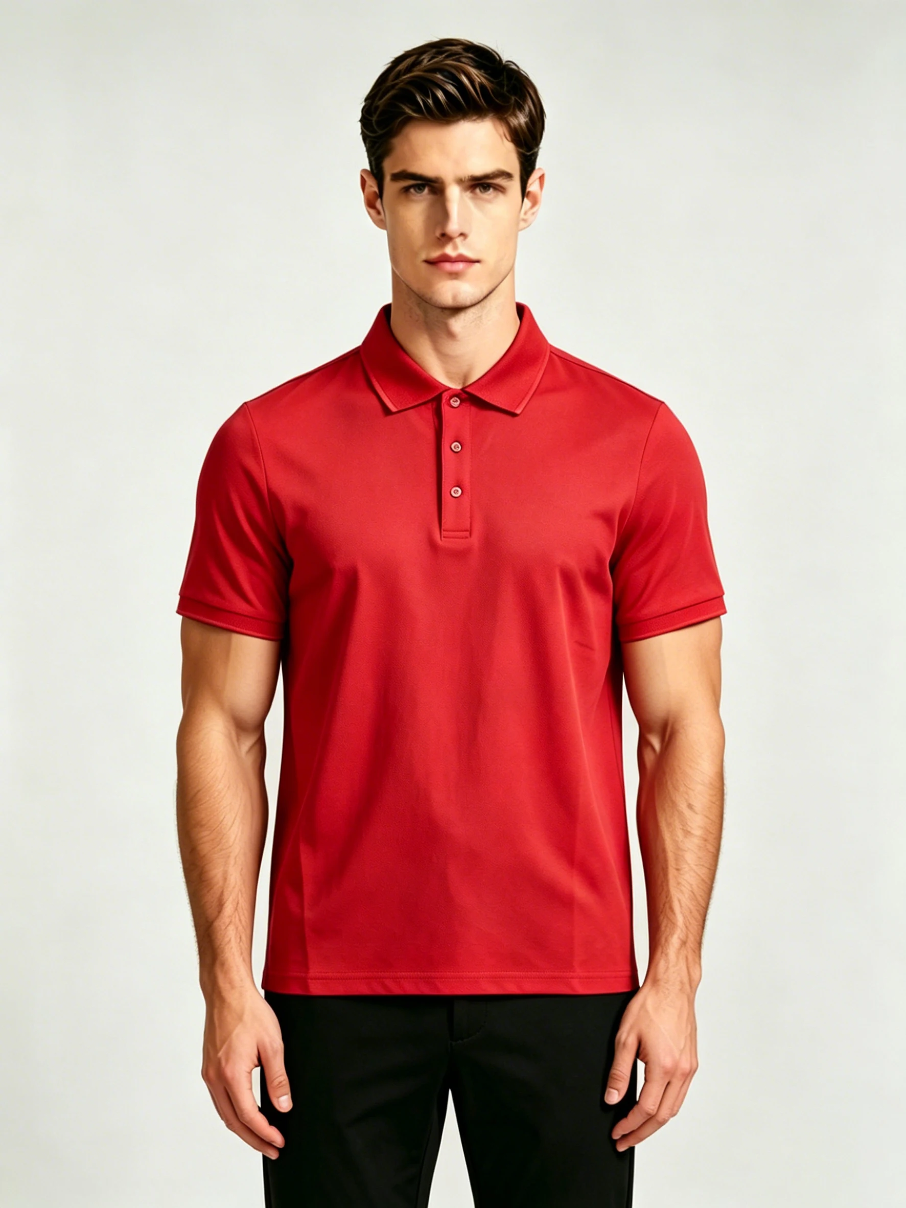 Men's breathable business casual polo shirt, fashionable and lightweight short sleeved solid color