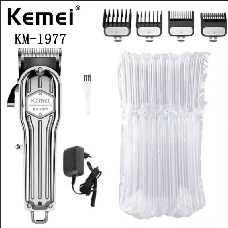 Kemei Recarregável Electric Hair Clipper, Metal Barber Hair Trimmer, Motor de Alta Velocidade, Trabalhando, Design Personalizado, KM-1977