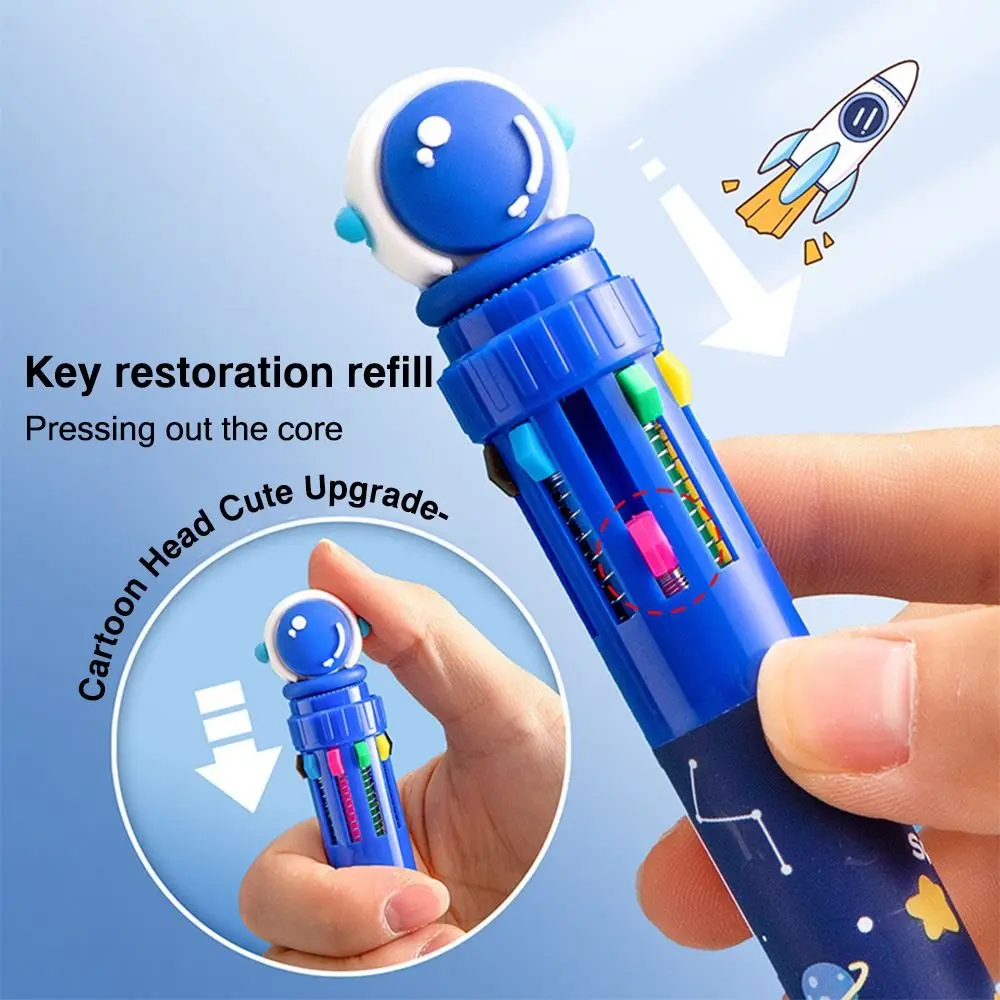 Stronauts/Dinosaurs/Animals 10-Color Pen Silicone Doll Quick Drying Ballpoint Pen Press Type 10 Colors Ink Writing Tools Student