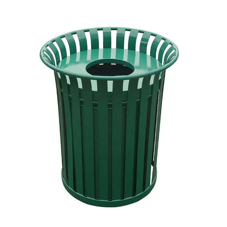 outdoor thermoplastic slatted steel garbage receptacle trash can outside street waste rubbish bin park metal recycling dustbin