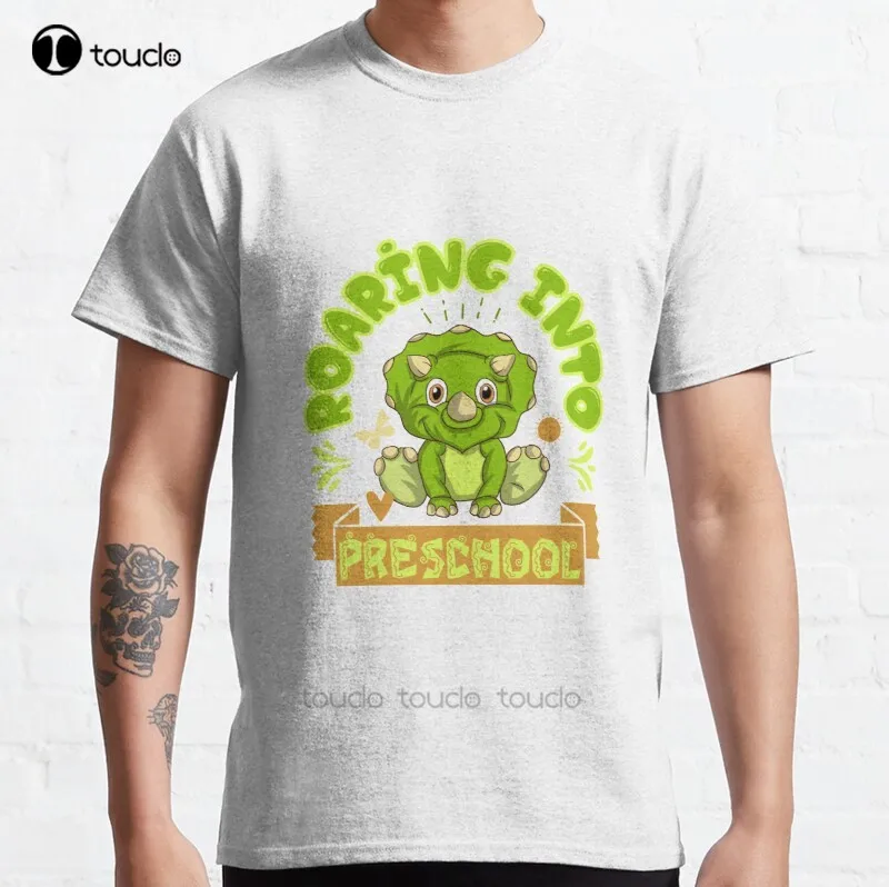 New Roaring Into Preschool 8 Classic T-Shirt Cotton Men Tee Shirt T Shirts For Women Custom Aldult Teen Unisex Fashion Funny New