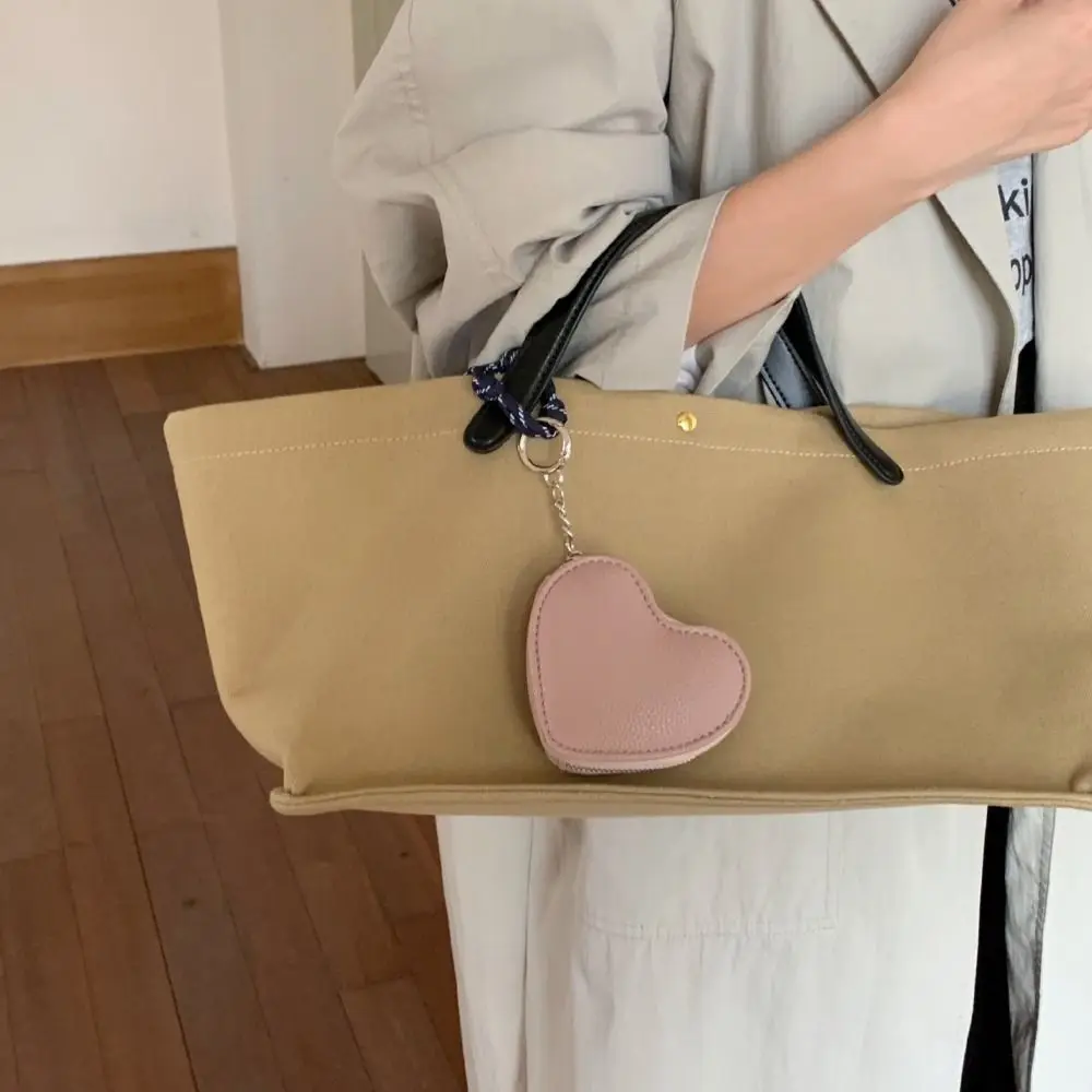 

Mini Pendant PU Leather Coin Purse Zipper Love Heart Shape Wallet with Keychain Korean Style Cute Card Holder Female