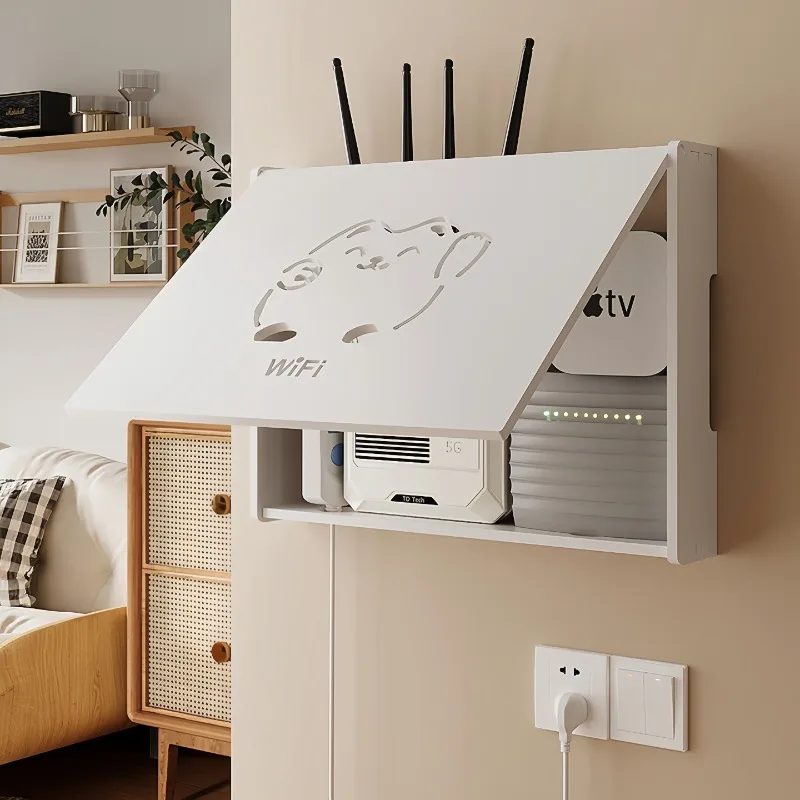 No Drill Wall Mount Wireless Router Storage Box Multimedia Junction Meter Cover Decor Painting Hide Cables Living Room Organizer