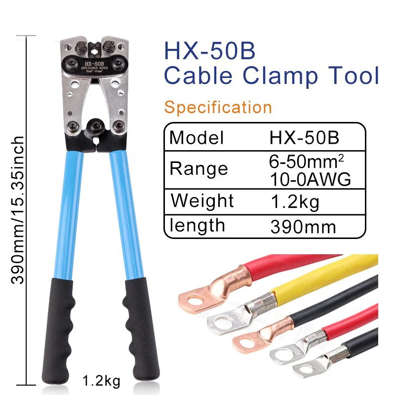 O50 Tube Terminal Crimper Hex Crimp Tools HX-50B Pliers 6-50mm2/AWG 10-0 Multitool Battery Cable Lug Cable Hand Tools