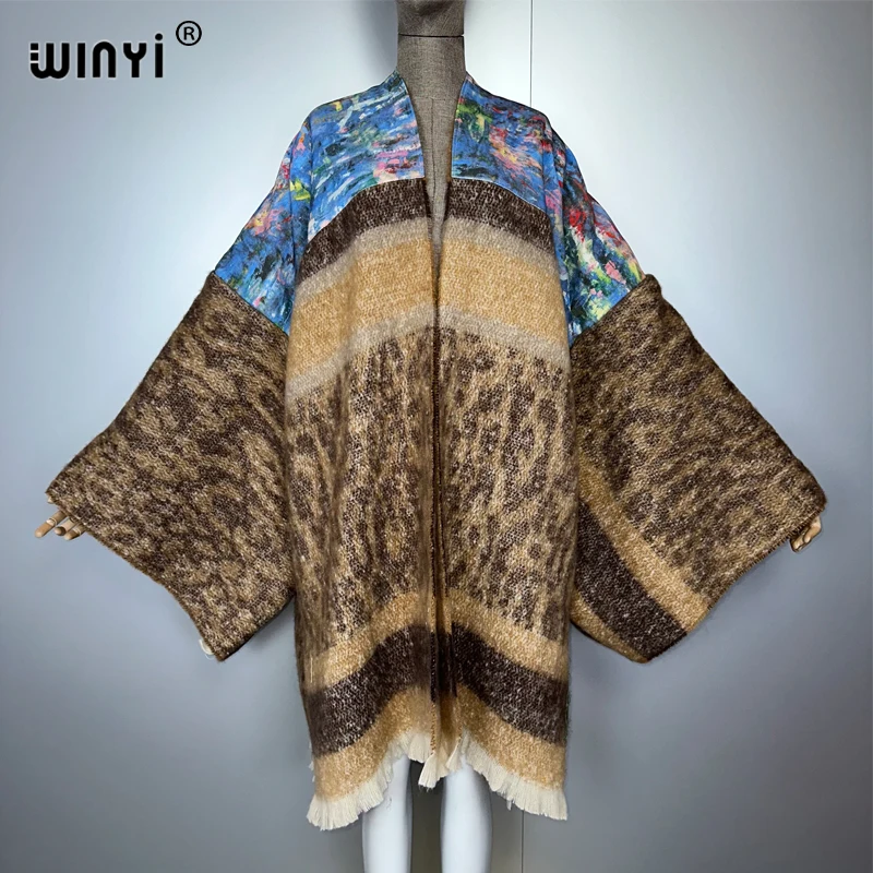

WINYI зимнее кимоно Африка Абая мусульманская женщина кардиган пончо с кисточками Абая Дубай роскошное пальто макси пальто мусульманское женское платье