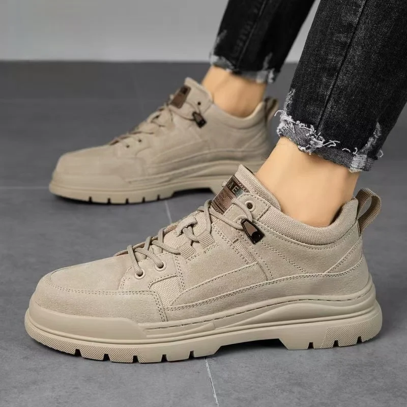 

Man's Leather Lace Up Outdoor Hiking Shoes Autumn Winter New Thick Sole Non Slip Low Top Casual Sports Shoes Work Shoes