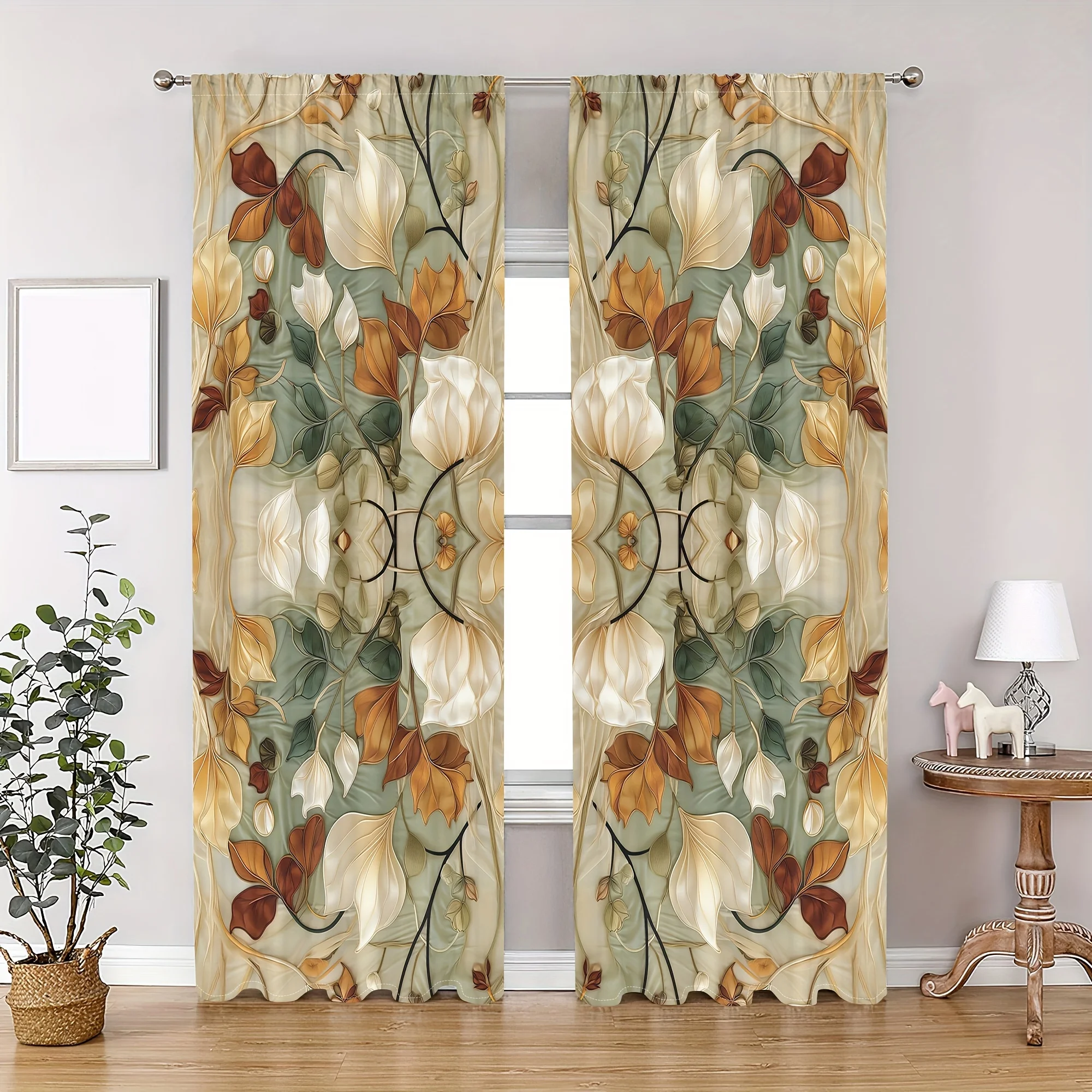 

2pcs Floral Pattern Curtains, Decorative Window Drapes, WindowTreatments For Bedroom Living Room, Home Decoration, RoomDecoratio