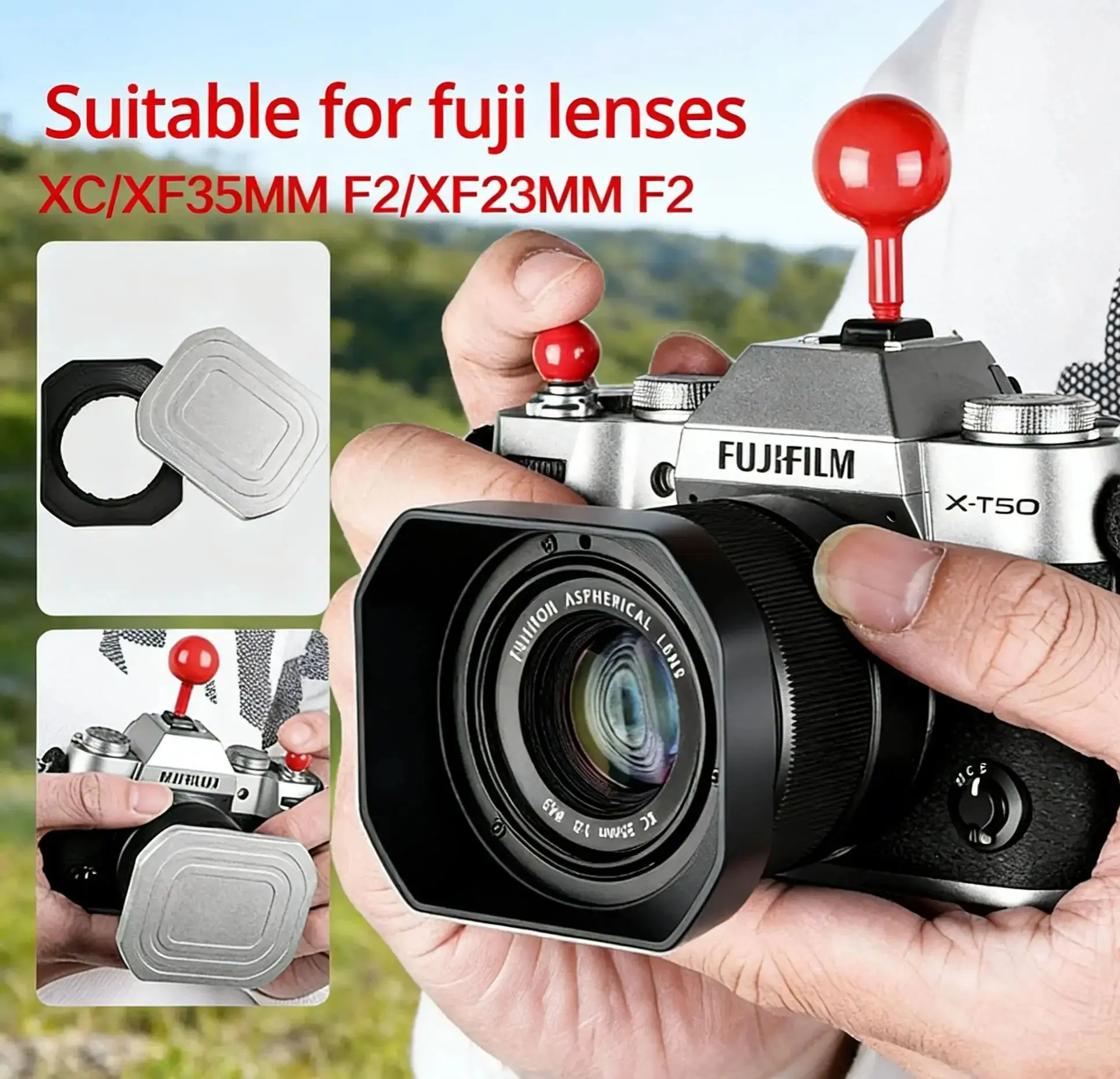 Quadratischer Sonnenschutz, geeignet für Fuji XT50 F2 XF 23 mmF2 R WR Objektiv, Sonnenschutz XC 35/F2, Aluminiumlegierung, Sonnenschutzhalterung
