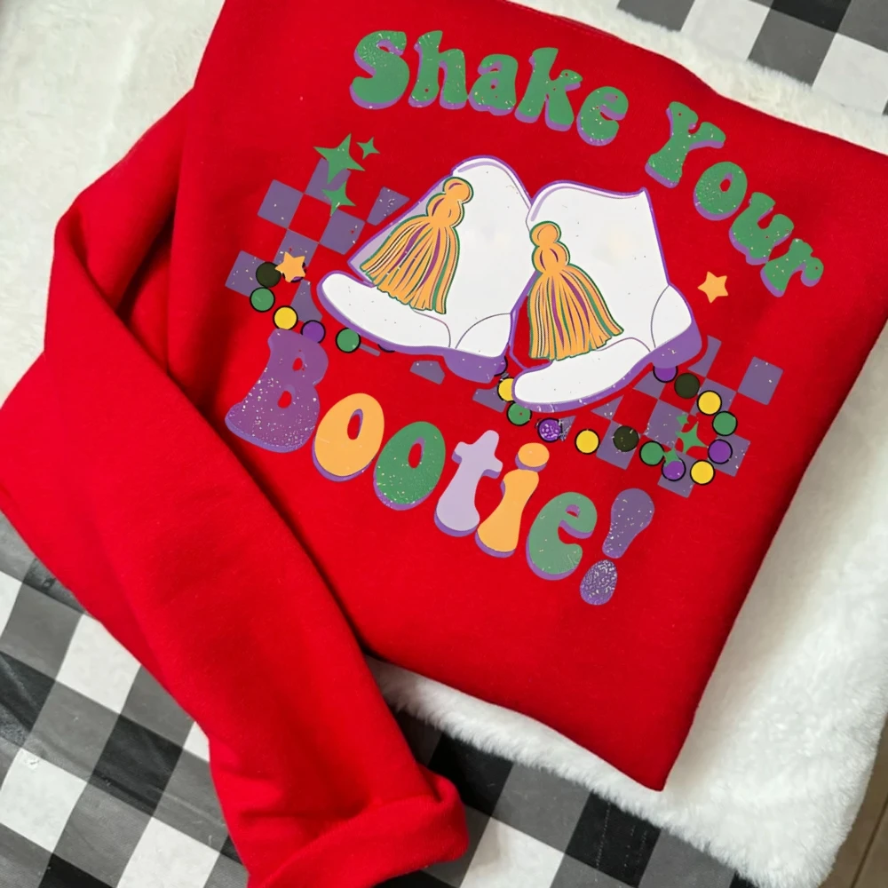 Shake Your Bootie Sweatshirt Boots Mardi Gras Pullover Fat Tuesday Pullover Festival Carnival Lousiana NOLA Sweaters