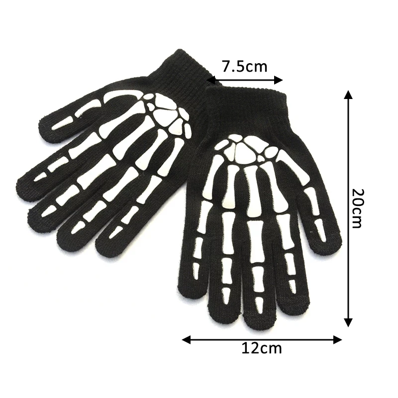 Black Halloween Supplies Luminous Gloves Winter Hand Warmer Anti-Slip Horror Hand Bone Skull Grimace Mitten Unisex Knitted Glove