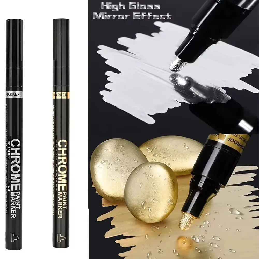 1-12 Stück Chrom-Spiegelmarker-Set Wasserfeste DIY Reflektierende Farbstifte Gold Silber Marker Modellmalerei Kunstmarker Zubehör