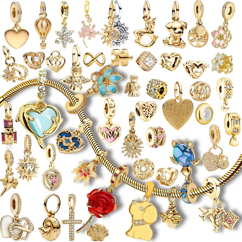 Original Charm-Perle Funkelndes Puzzle-Stück Mini&Shell Dangle&Feuerwerk Doppel-Dangle Charm-Perle Passend für Anhänger Armband Schmuck Geschenk