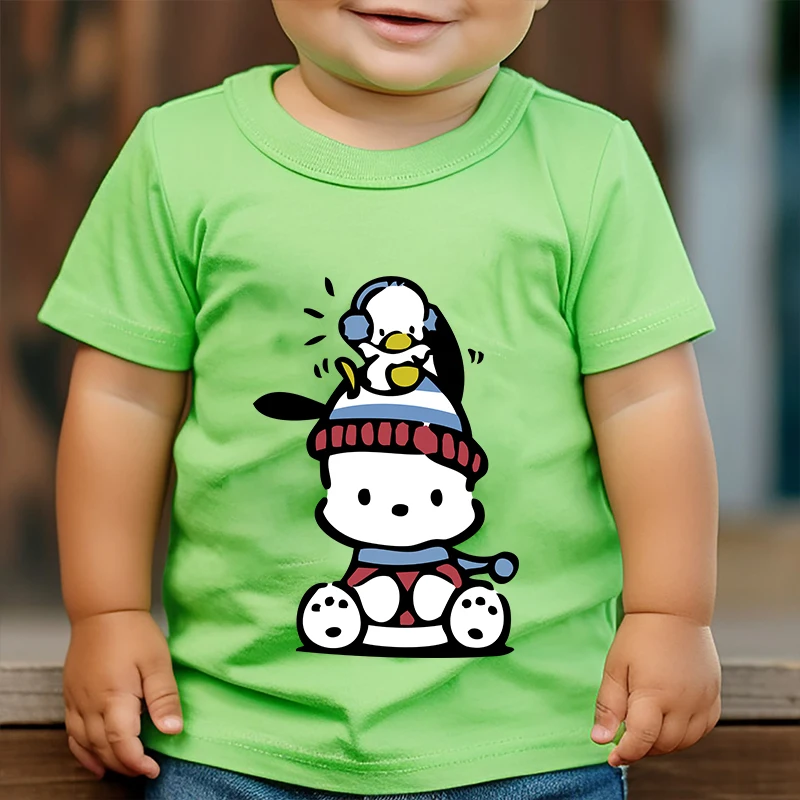 

Pochacco Printed Kids T-shirt Summer Children's Cotton Short Sleeve Green Casual Top Suitable for Boys and Girls