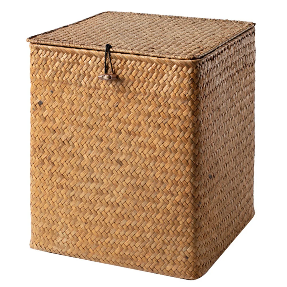 

Large Seagrass Basket Picnic Storage Bins with Lids Straw Case Handwoven Rattan Boxes