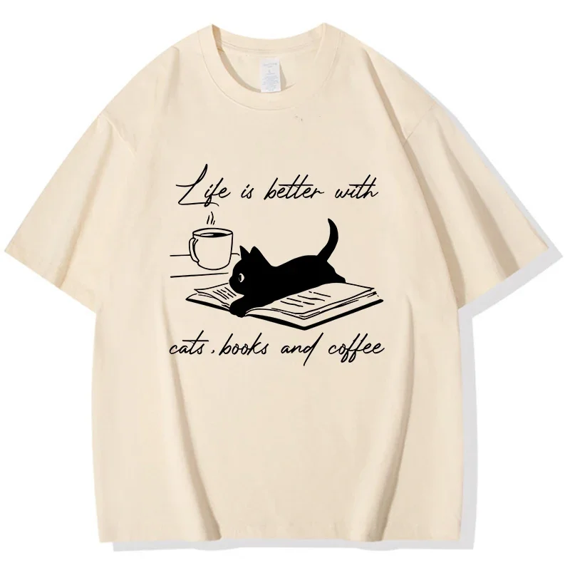 Amerikanische Retro Trendy T-Shirt Mode Frauen Sommer Tees Tops T-shirt Lustige Katze und Kaffee T Shirt Kleidung Grafik Streetwearr Y2K