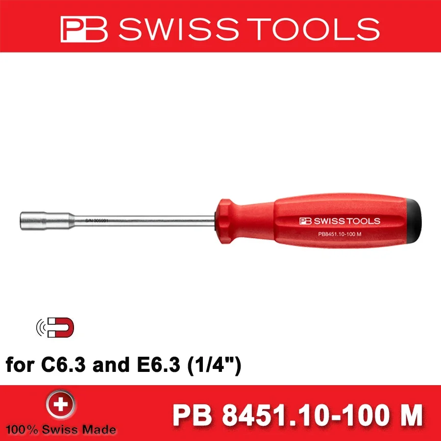 PB SWISS TOOLS Swiss Original Bit Socket 1/4 Screwdriver Handle with Strong Magnet PB 8451