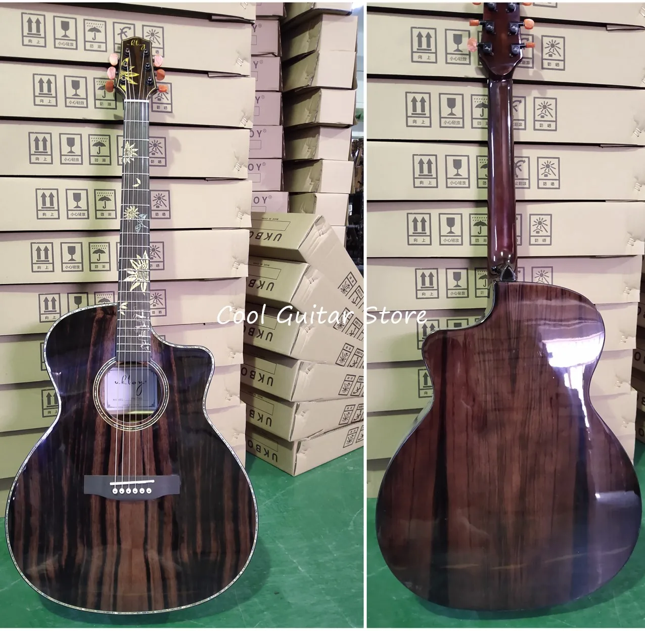 All Koa Wood Acoustic Guitar,Sunflower Fingerboard,Cutaway Model,Real Abalone Binding,Free Shipping