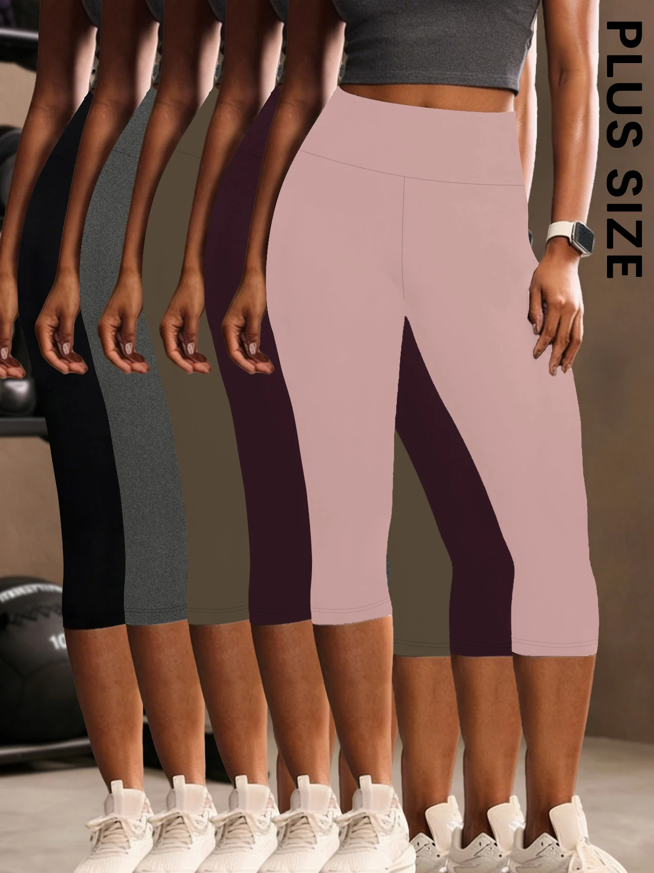 

5 Pack Plus Size Women's High Waisted Capri Pants Super Soft Tummy Control No See Through Workout Yoga Running Athletic Leggings